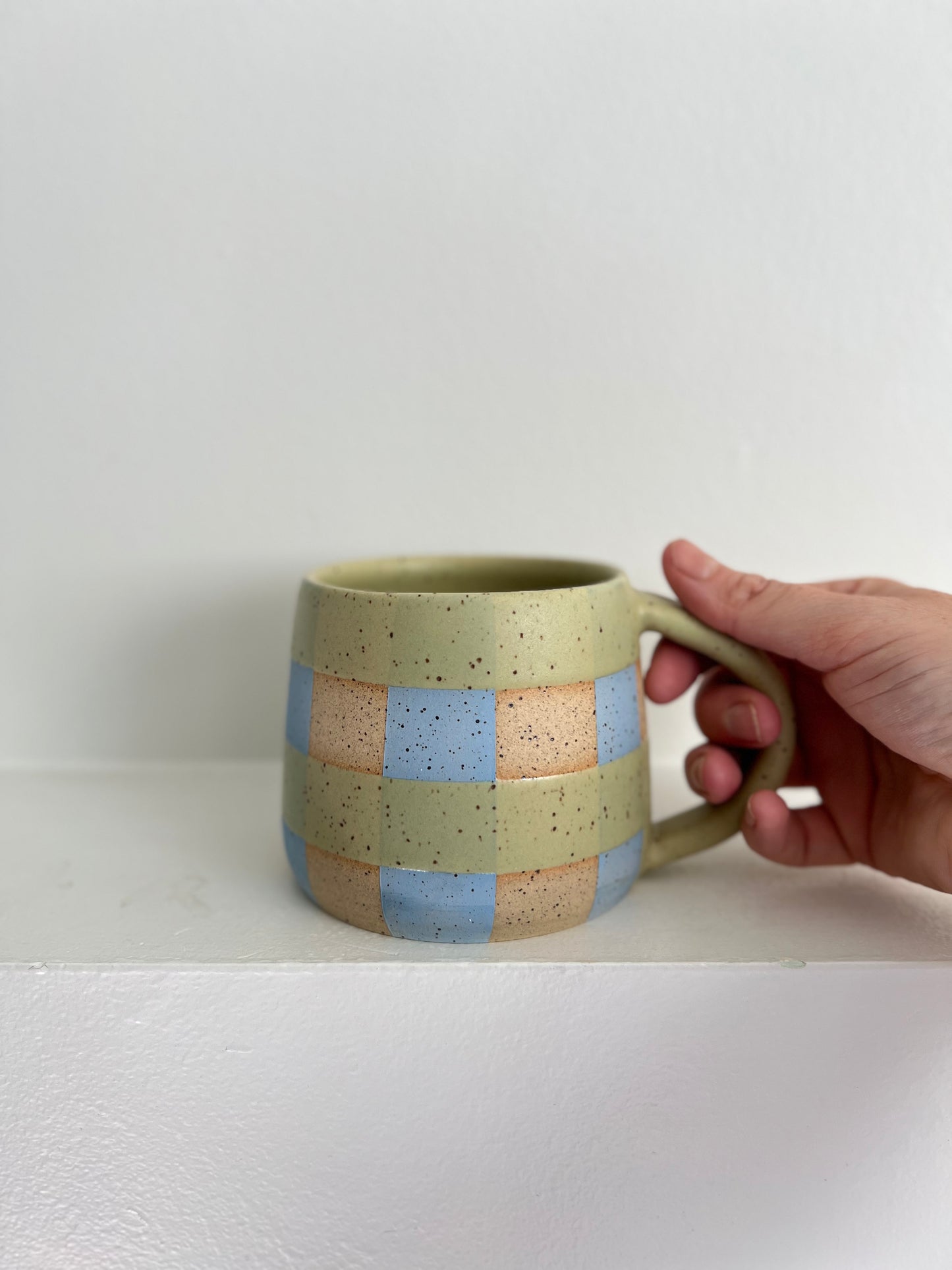 - MUG | SHORT 14oz | GINGHAM | GREEN + BLUE