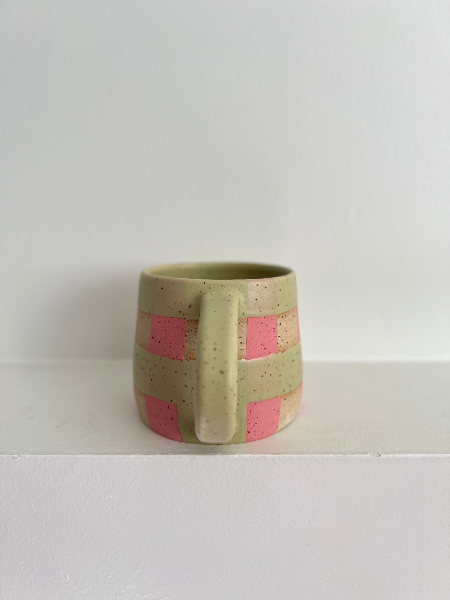 - MUG | SHORT 14oz | GINGHAM | PINK + GREEN