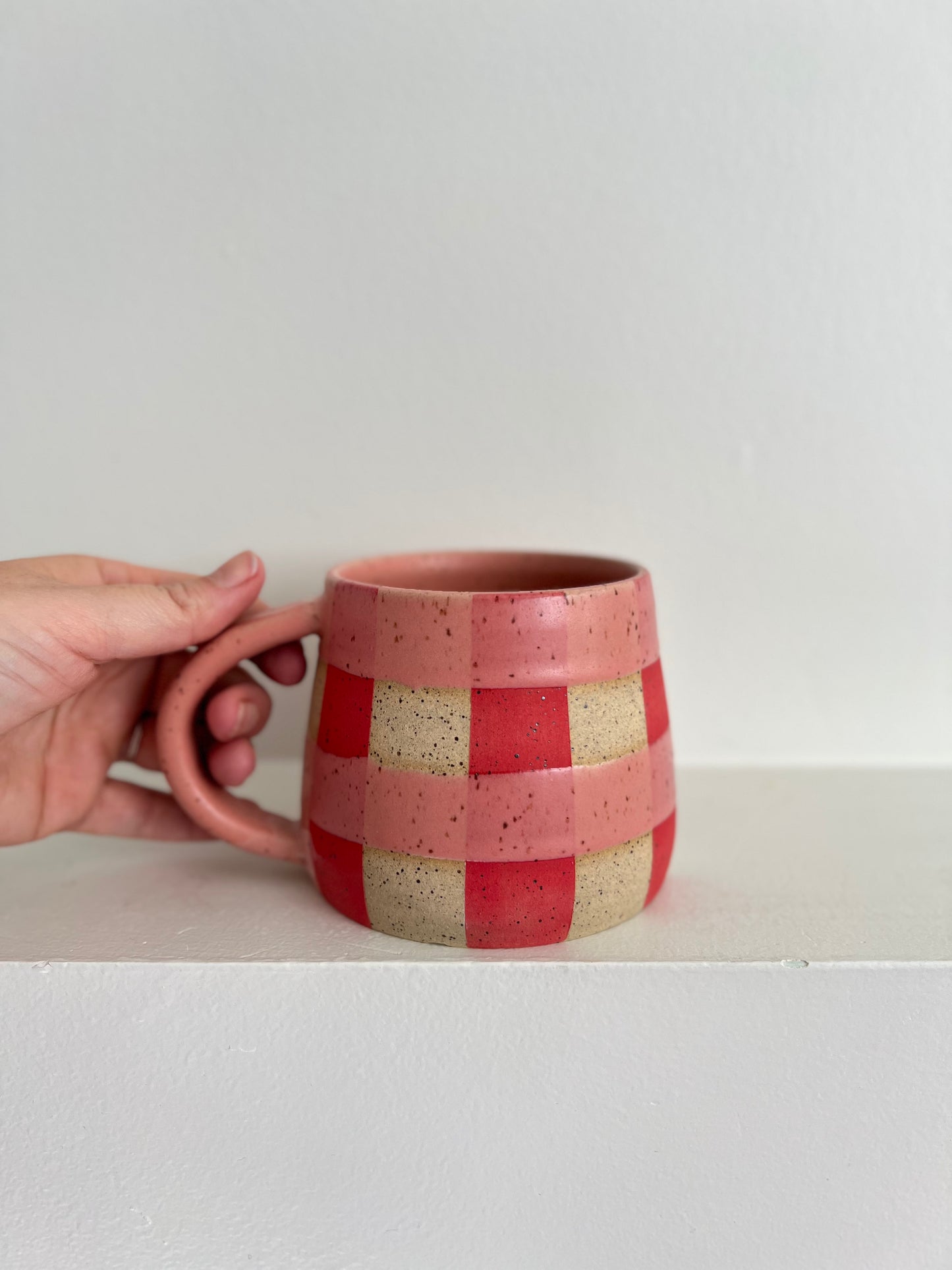- MUG | SHORT 14oz | GINGHAM | PINK + RED