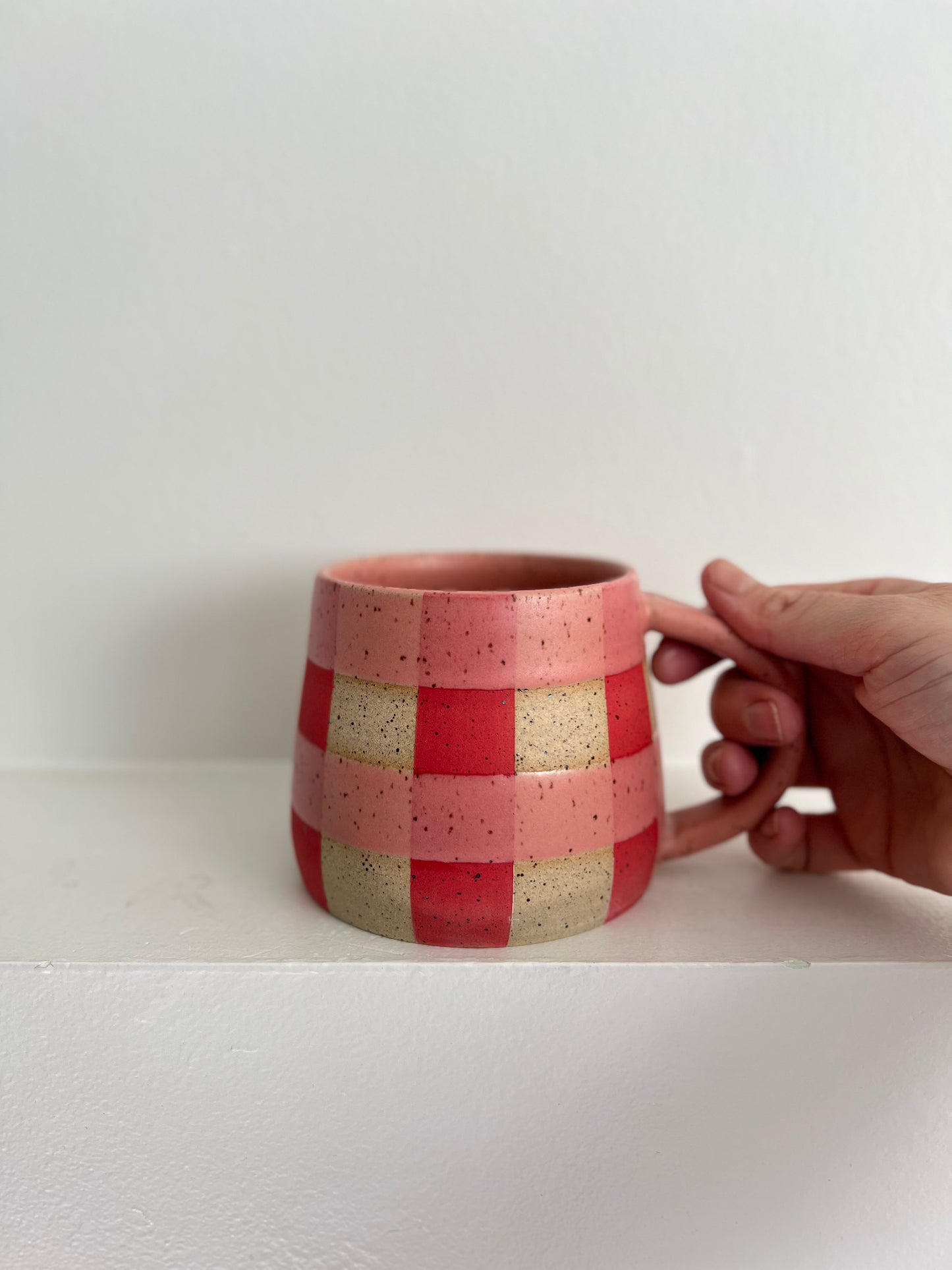 - MUG | SHORT 14oz | GINGHAM | PINK + RED
