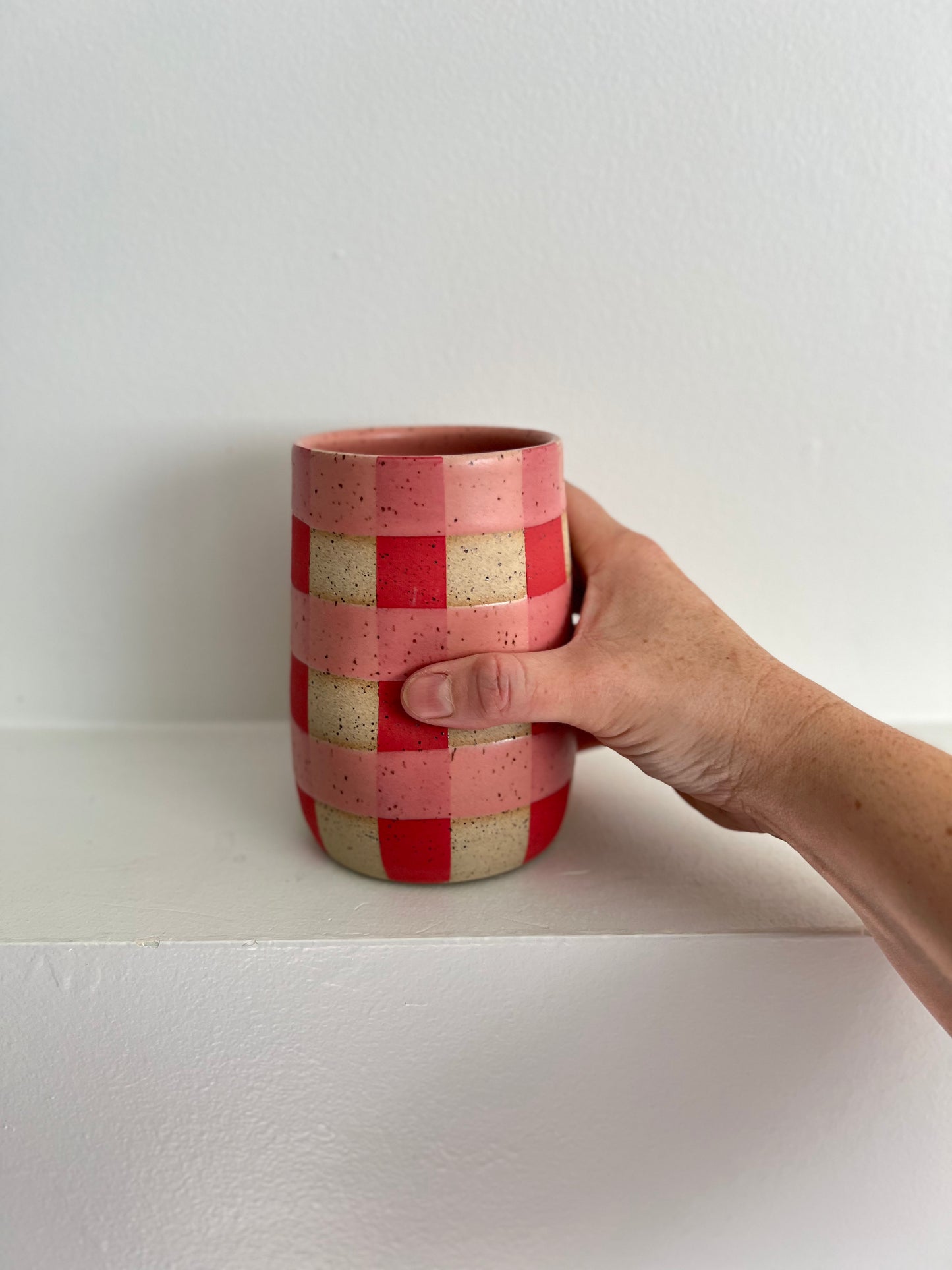 SMOOTHIE CUP/VASE | PINK + RED GINGHAM