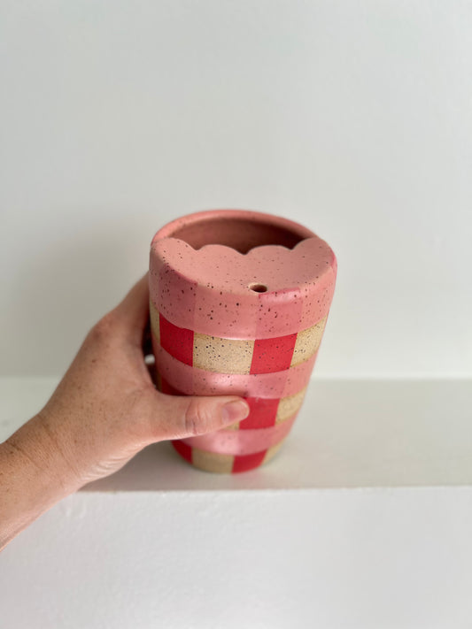 - TO-GO MUG | PINK + RED GINGHAM