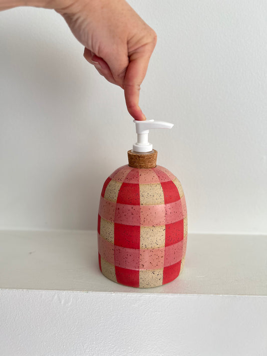SOAP PUMP | GINGHAM | PINK + RED
