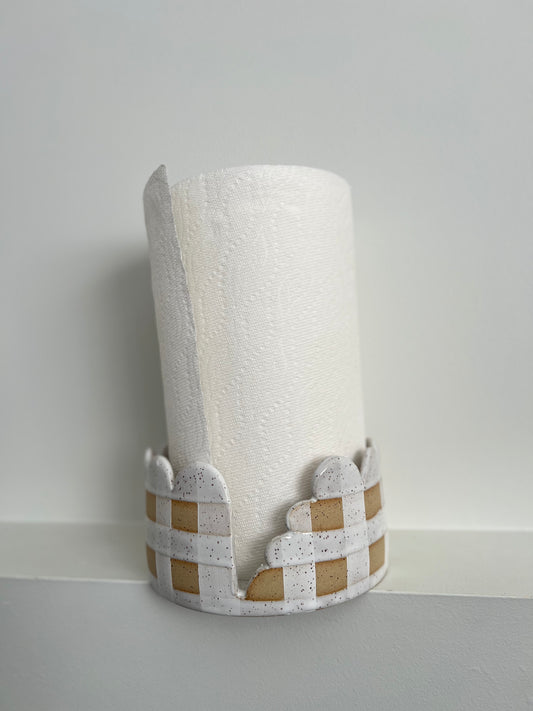 PAPER TOWEL HOLDER | COSTCO SIZE | GINGHAM | WHITE