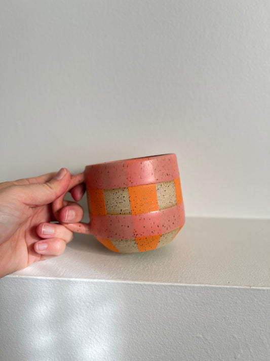 - MUG | SHORTY 11oz | GINGHAM | PINK + ORANGE