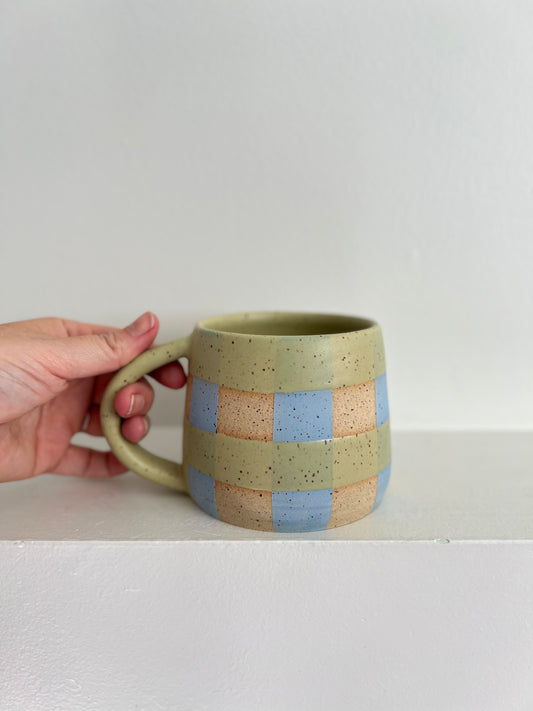- MUG | SHORT 14oz | GINGHAM | GREEN + BLUE