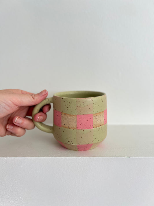 - MUG | SHORTY 11oz | GINGHAM | PINK + GREEN