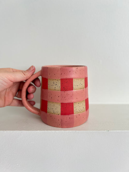 - MUG | TALL 18oz | GINGHAM | PINK + RED