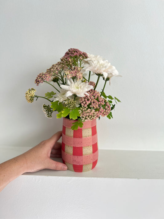 SMOOTHIE CUP/VASE | PINK + RED GINGHAM