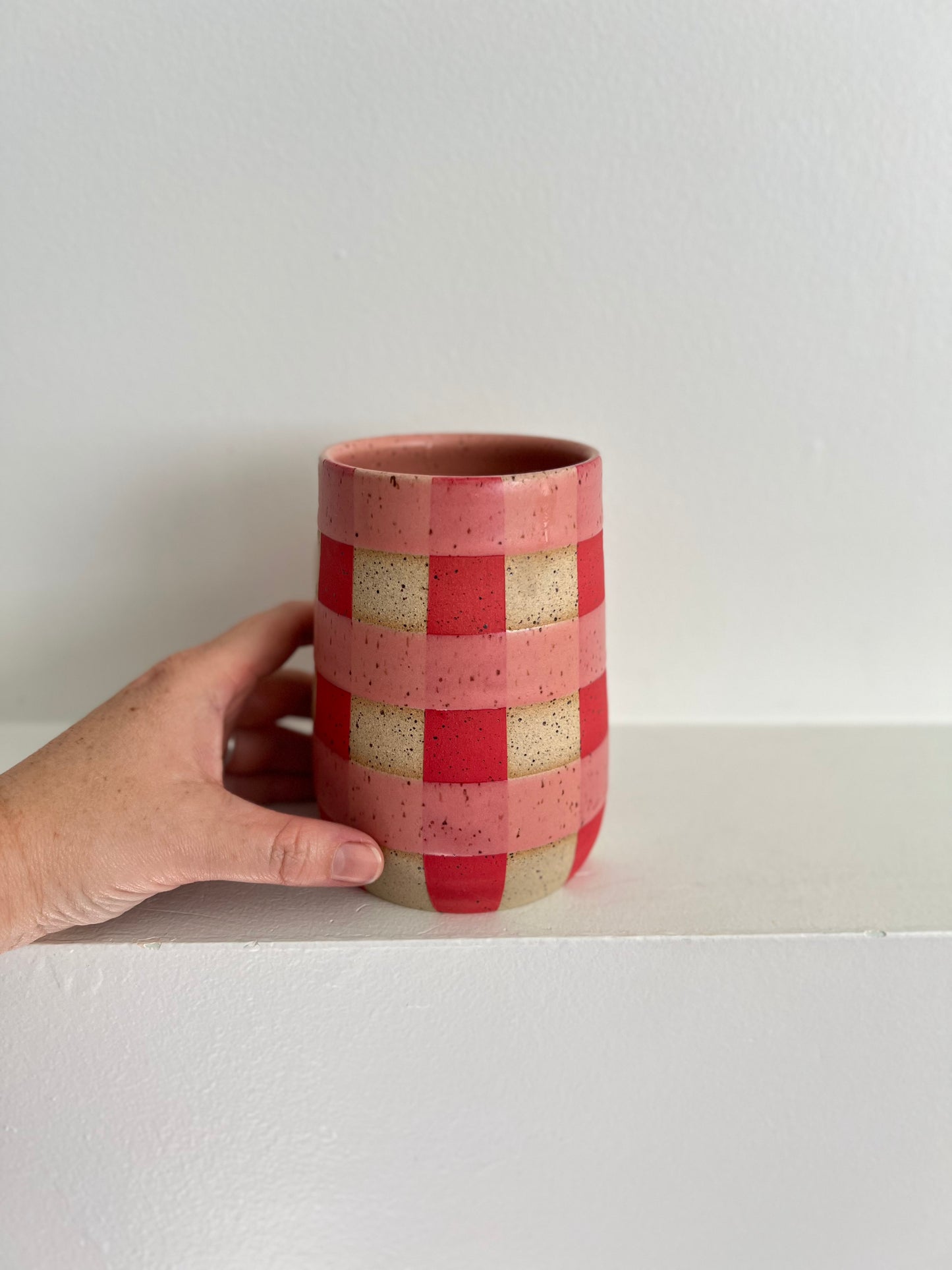 SMOOTHIE CUP/VASE | PINK + RED GINGHAM